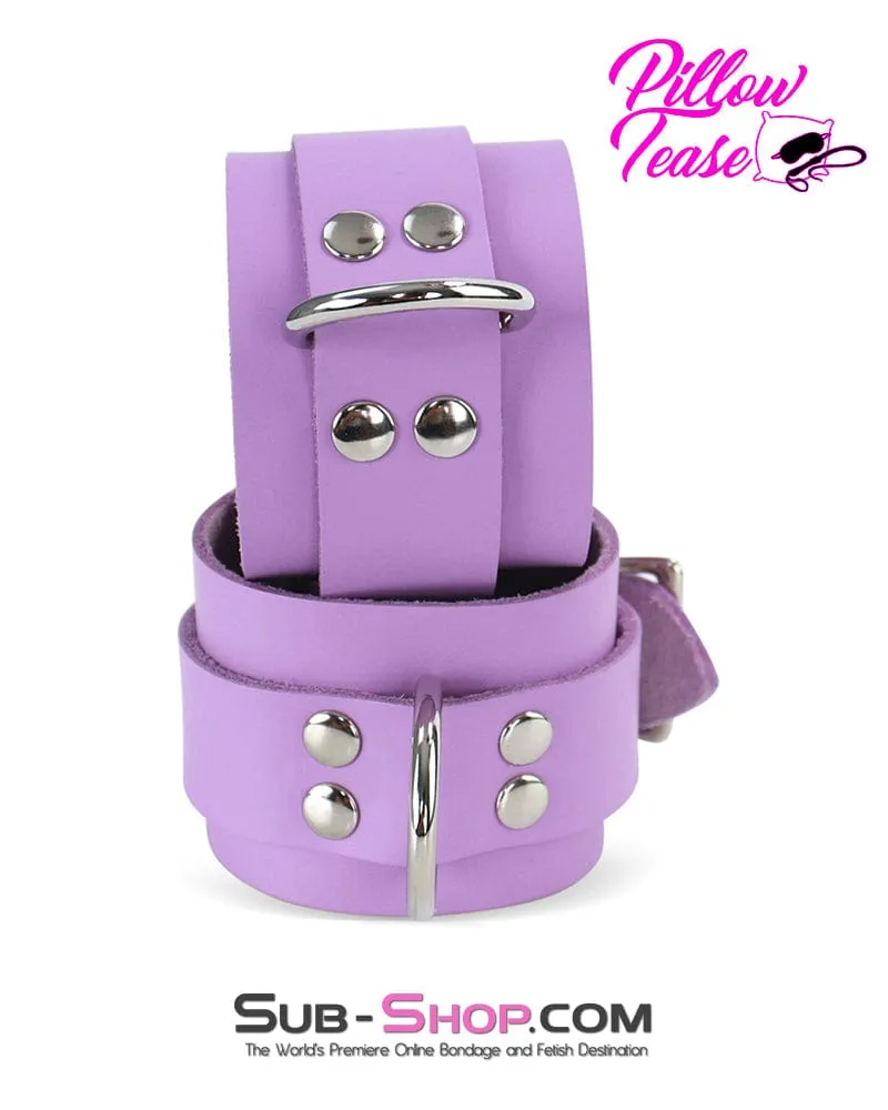 0599A-SIS      Purple Passion Pretty Sissy Leather Bondage Wrist Cuffs