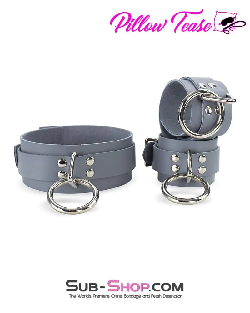 0697A      Steel Grey Leather Bondage Wrist Cuffs - MEGA Deal
