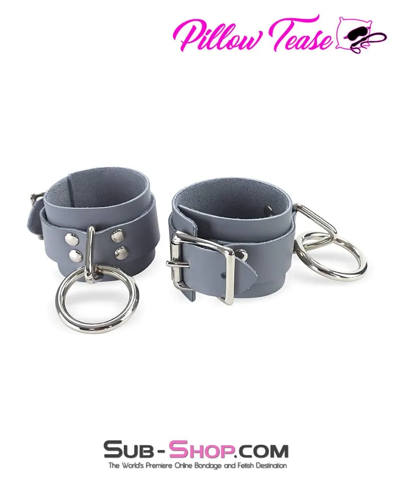0697A      Steel Grey Leather Bondage Wrist Cuffs - MEGA Deal