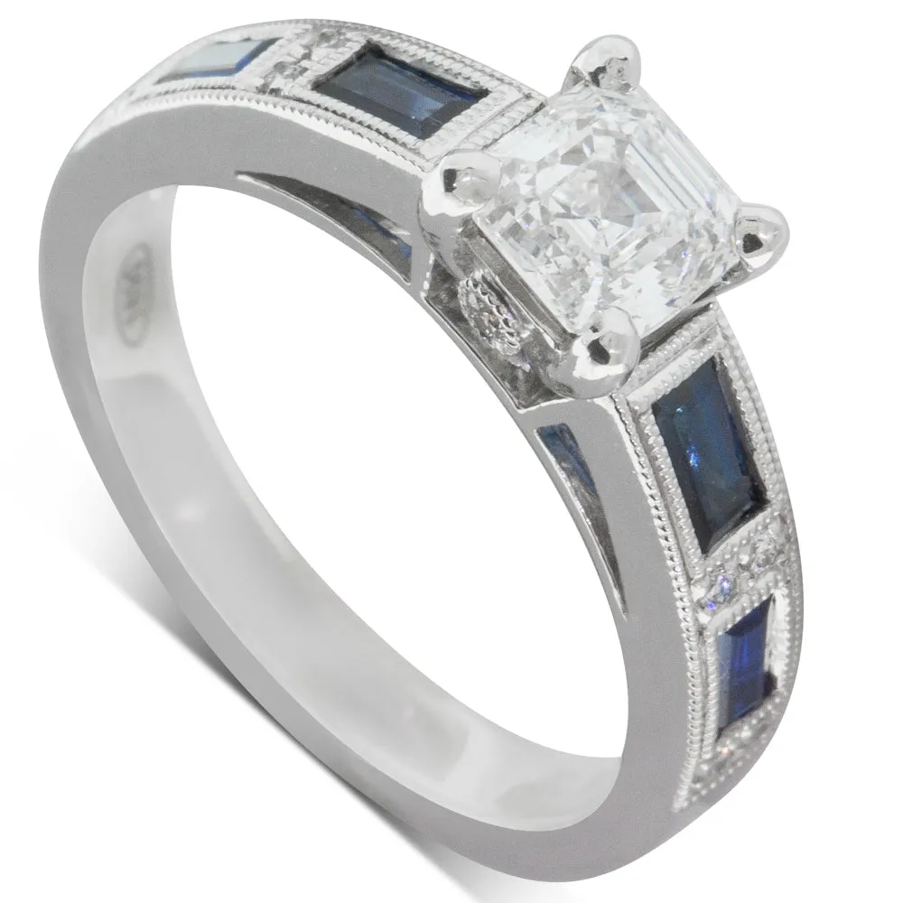 18ct White Gold 1.00ct Diamond & Sapphire Ring
