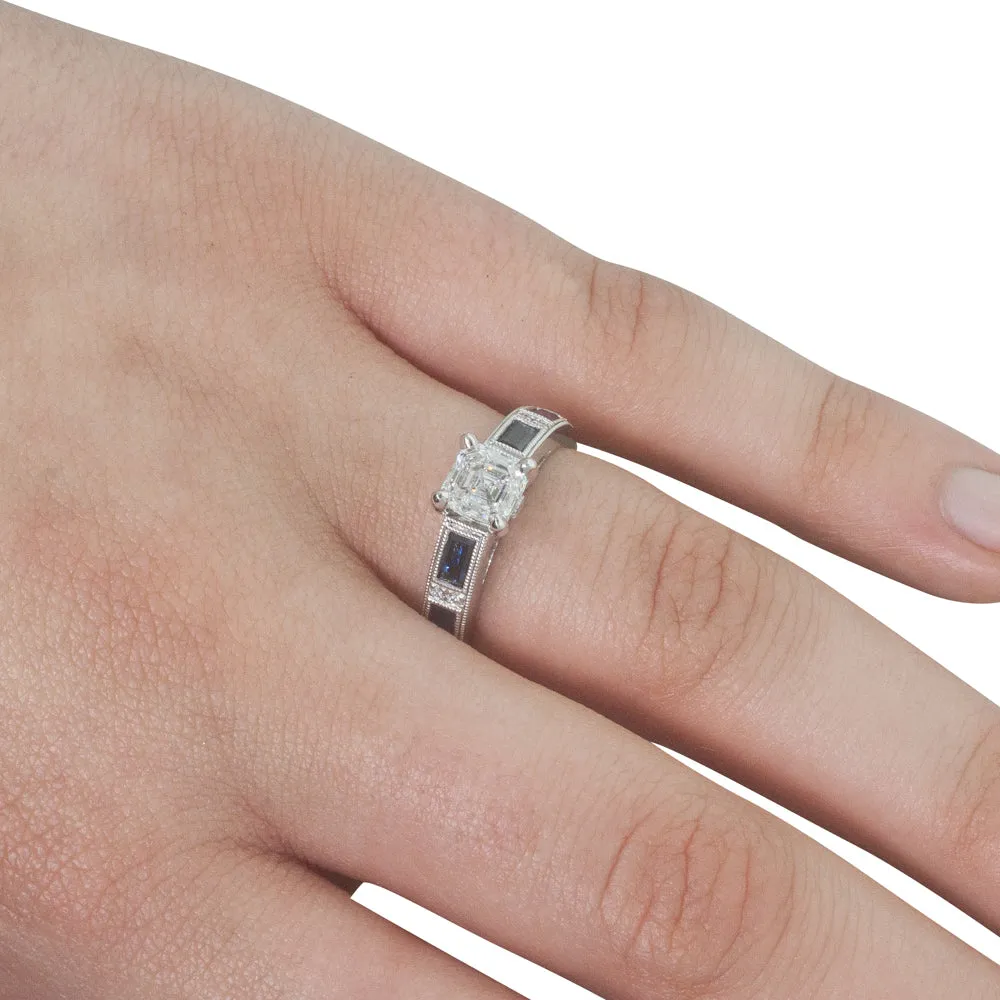 18ct White Gold 1.00ct Diamond & Sapphire Ring