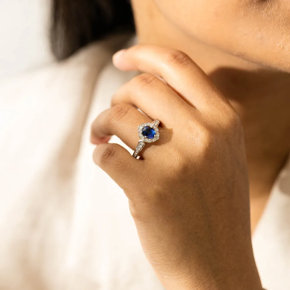 18ct White Gold .98ct Sapphire & Diamond Ring