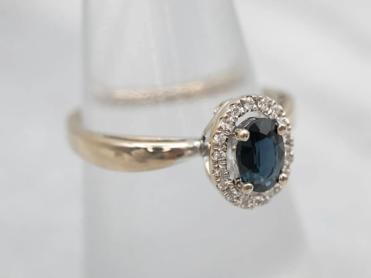 18K Gold Sapphire Diamond Halo Ring
