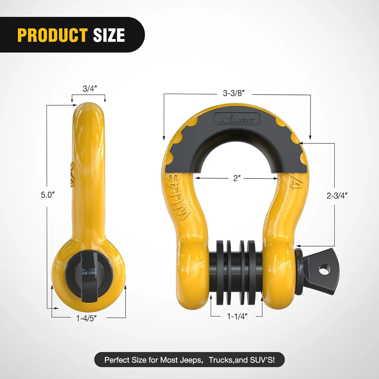 3/4 inch D-Ring Shackle Yellow (Pair)