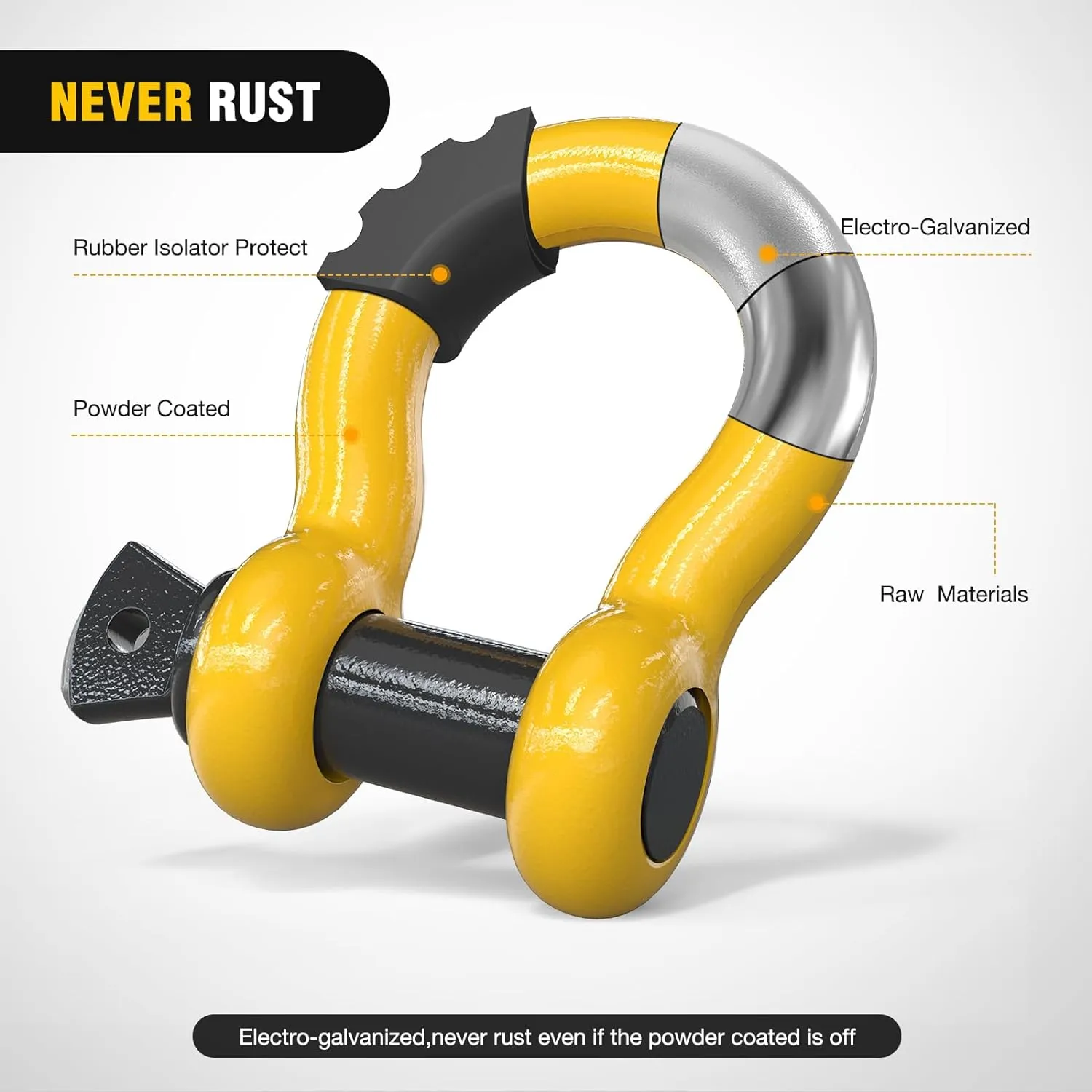 3/4 inch D-Ring Shackle Yellow (Pair)