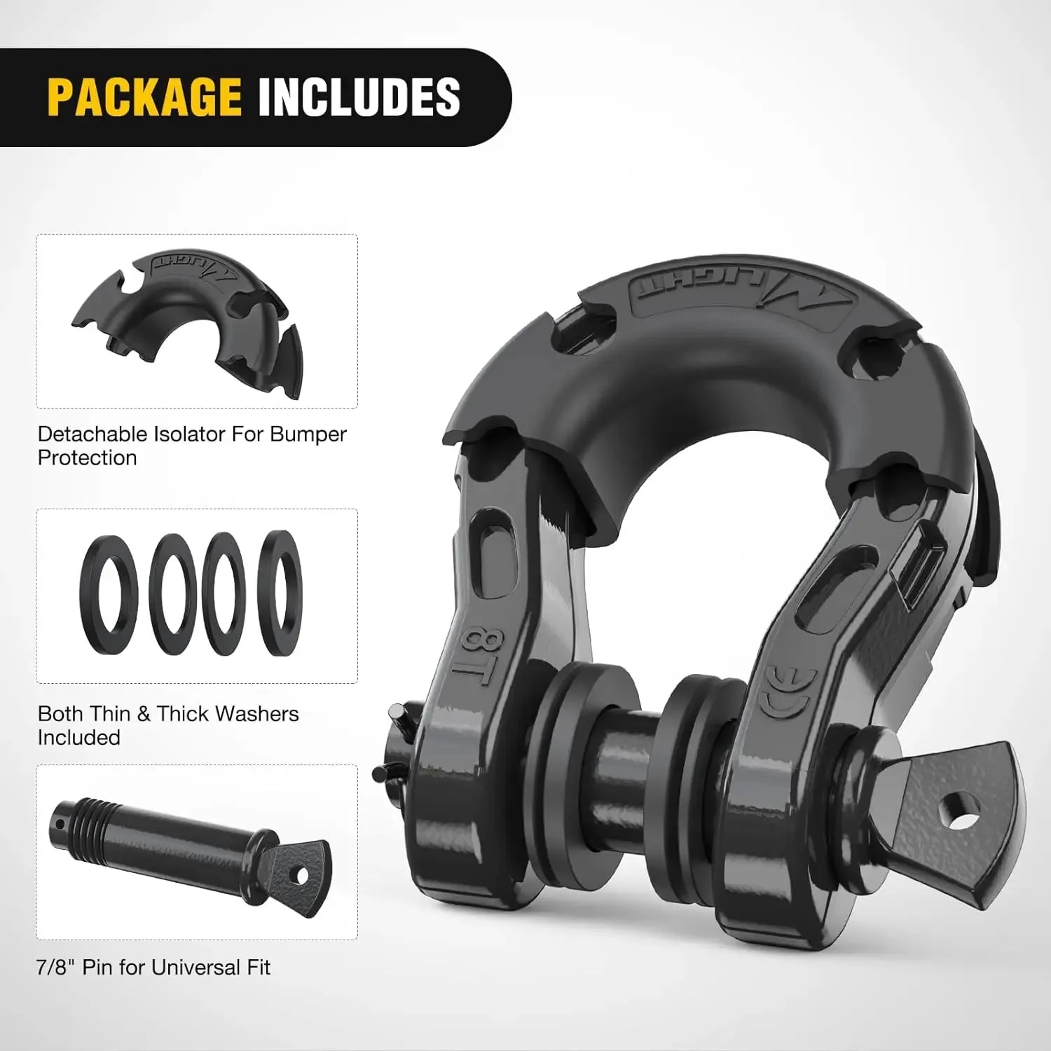 3/4 inch Mega D-Ring Shackle With 7/8 inch Screw Pin 68000LBS Black (Pair)
