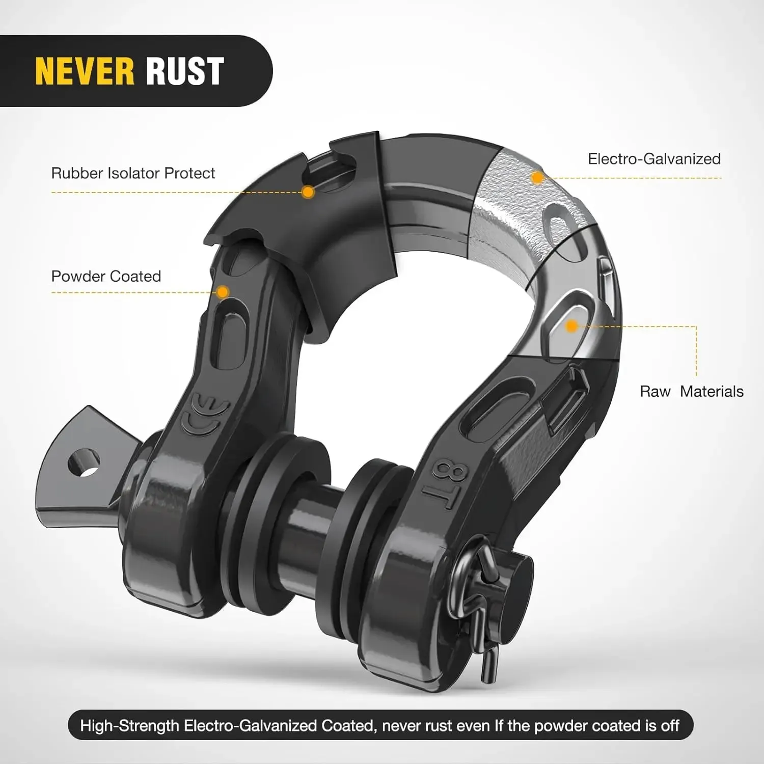 3/4 inch Mega D-Ring Shackle With 7/8 inch Screw Pin 68000LBS Black (Pair)