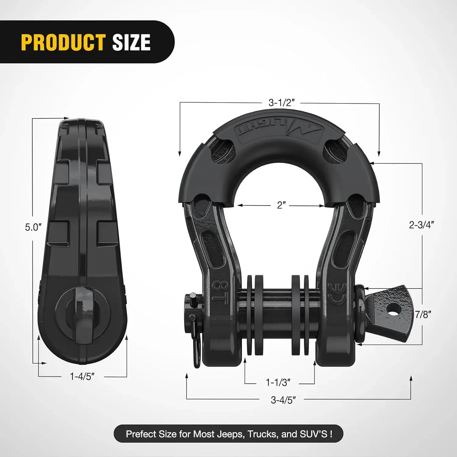 3/4 inch Mega D-Ring Shackle With 7/8 inch Screw Pin 68000LBS Black (Pair)