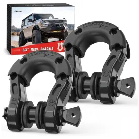 3/4 inch Mega D-Ring Shackle With 7/8 inch Screw Pin 68000LBS Black (Pair)
