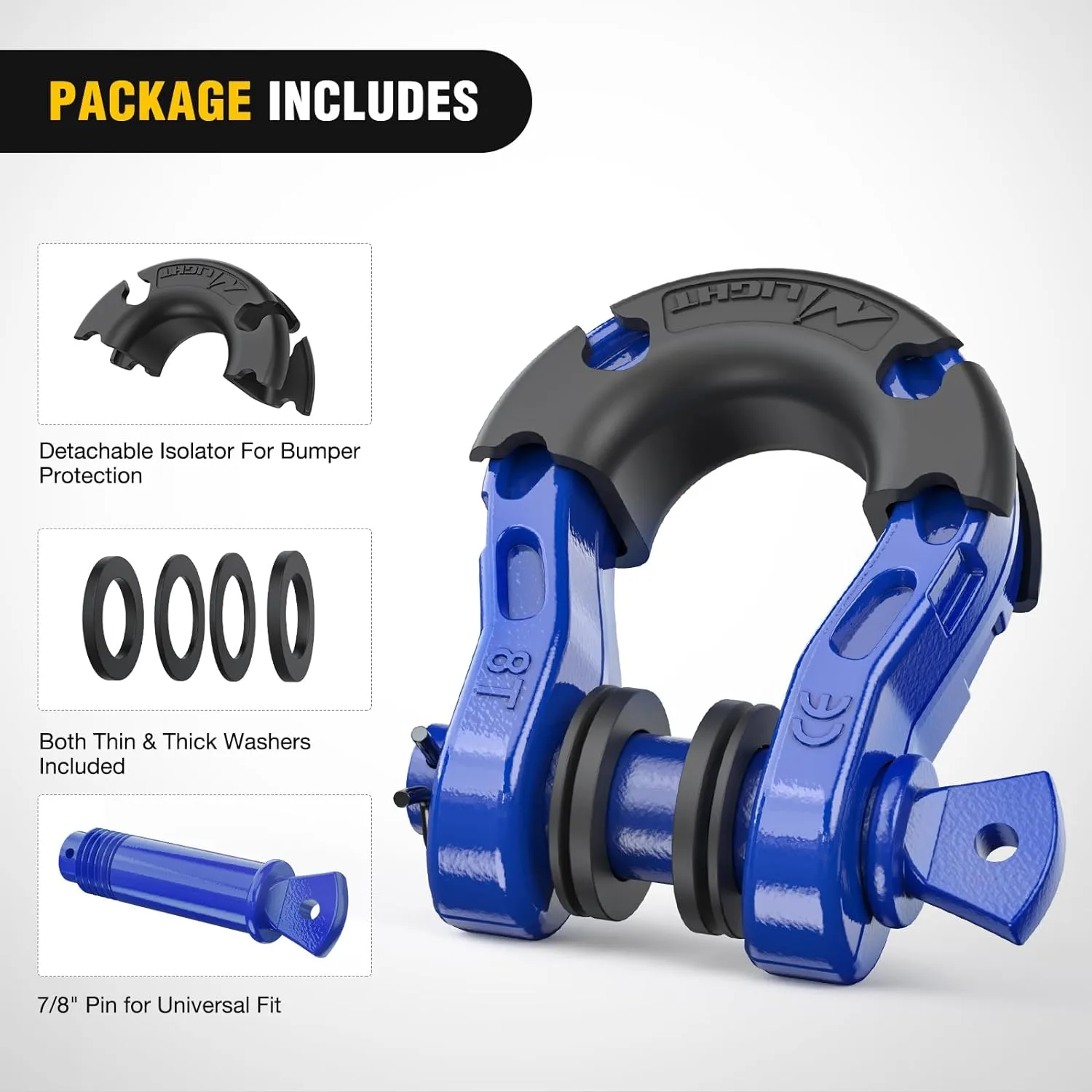 3/4 inch Mega D-Ring Shackle With 7/8 inch Screw Pin 68000LBS Blue (Pair)