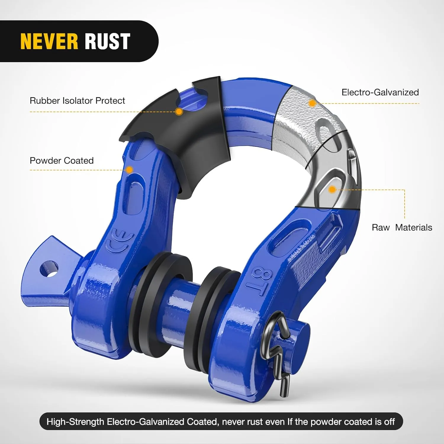 3/4 inch Mega D-Ring Shackle With 7/8 inch Screw Pin 68000LBS Blue (Pair)