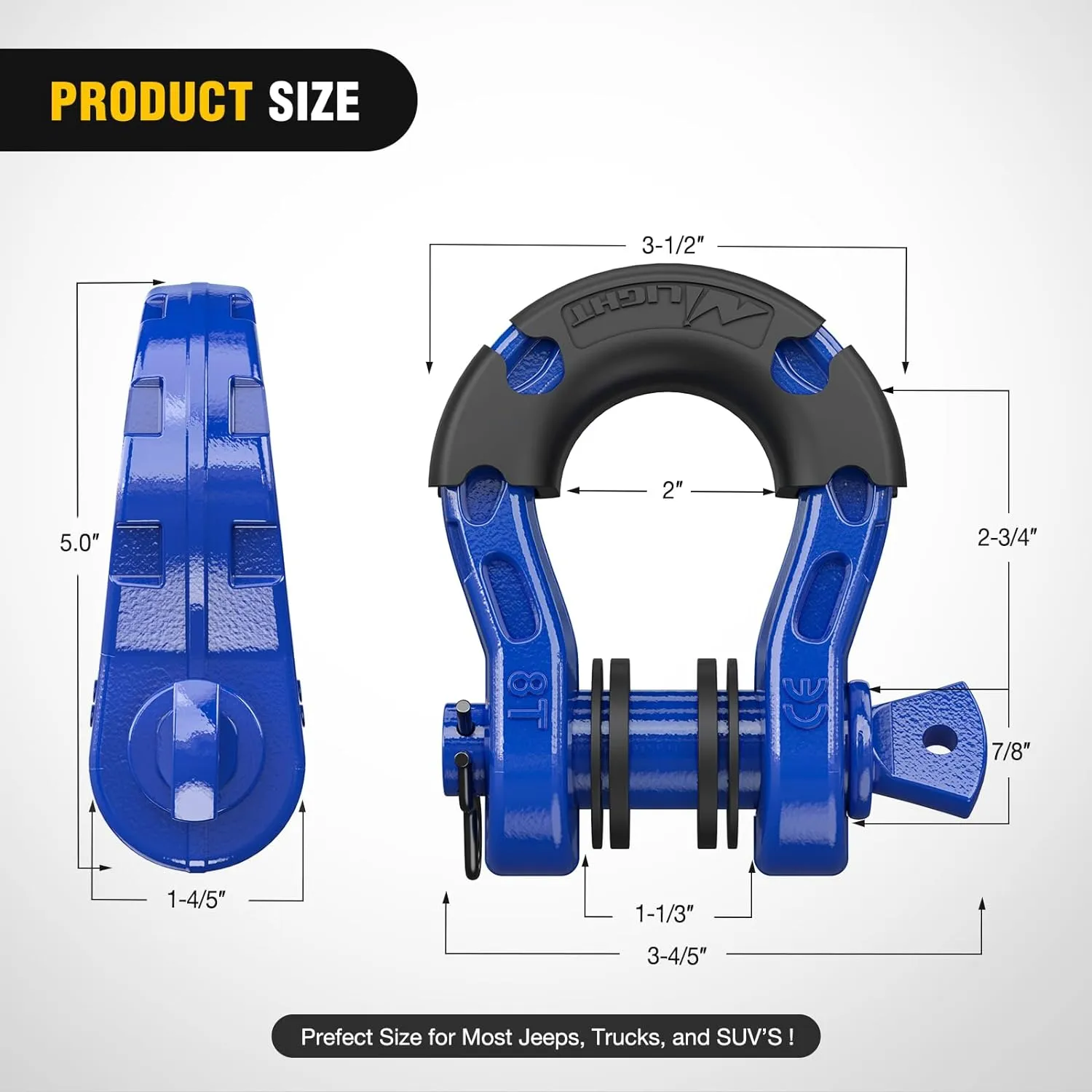 3/4 inch Mega D-Ring Shackle With 7/8 inch Screw Pin 68000LBS Blue (Pair)