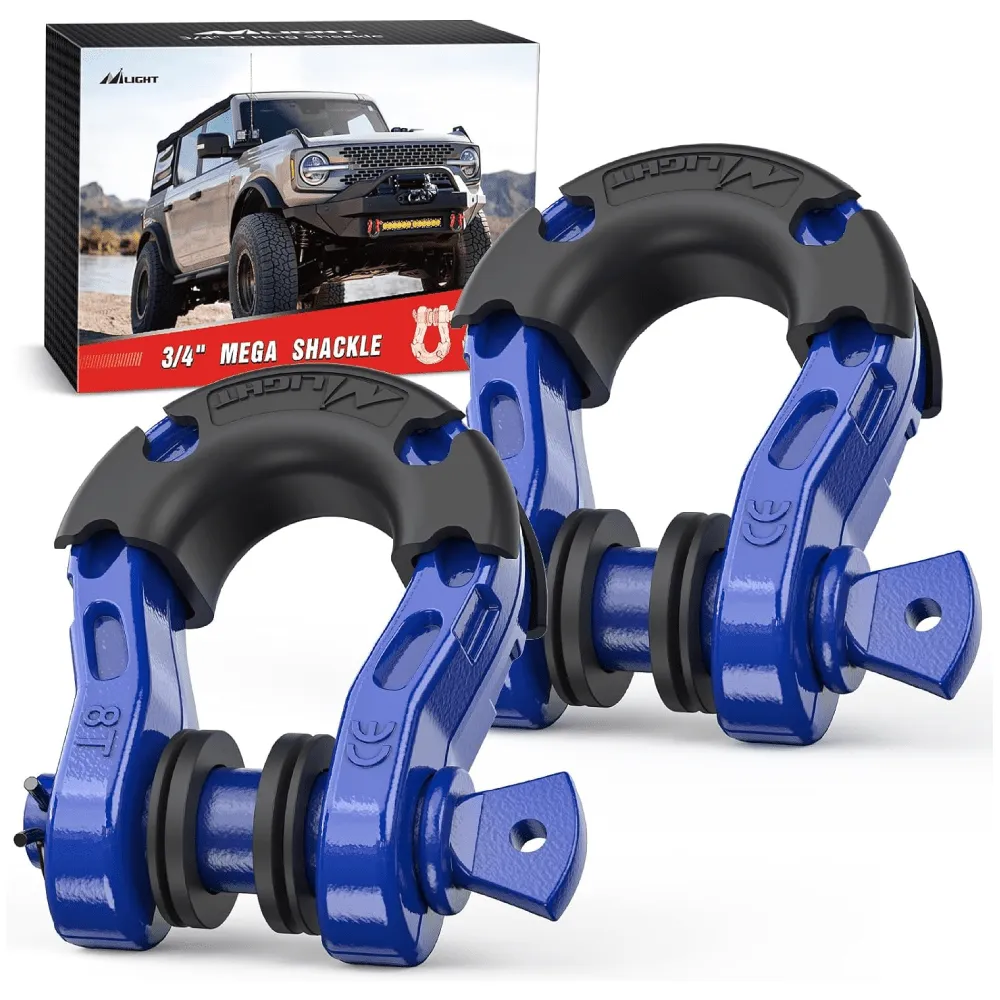 3/4 inch Mega D-Ring Shackle With 7/8 inch Screw Pin 68000LBS Blue (Pair)