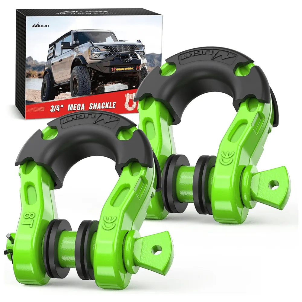 3/4 inch Mega D-Ring Shackle With 7/8 inch Screw Pin 68000LBS Green (Pair)