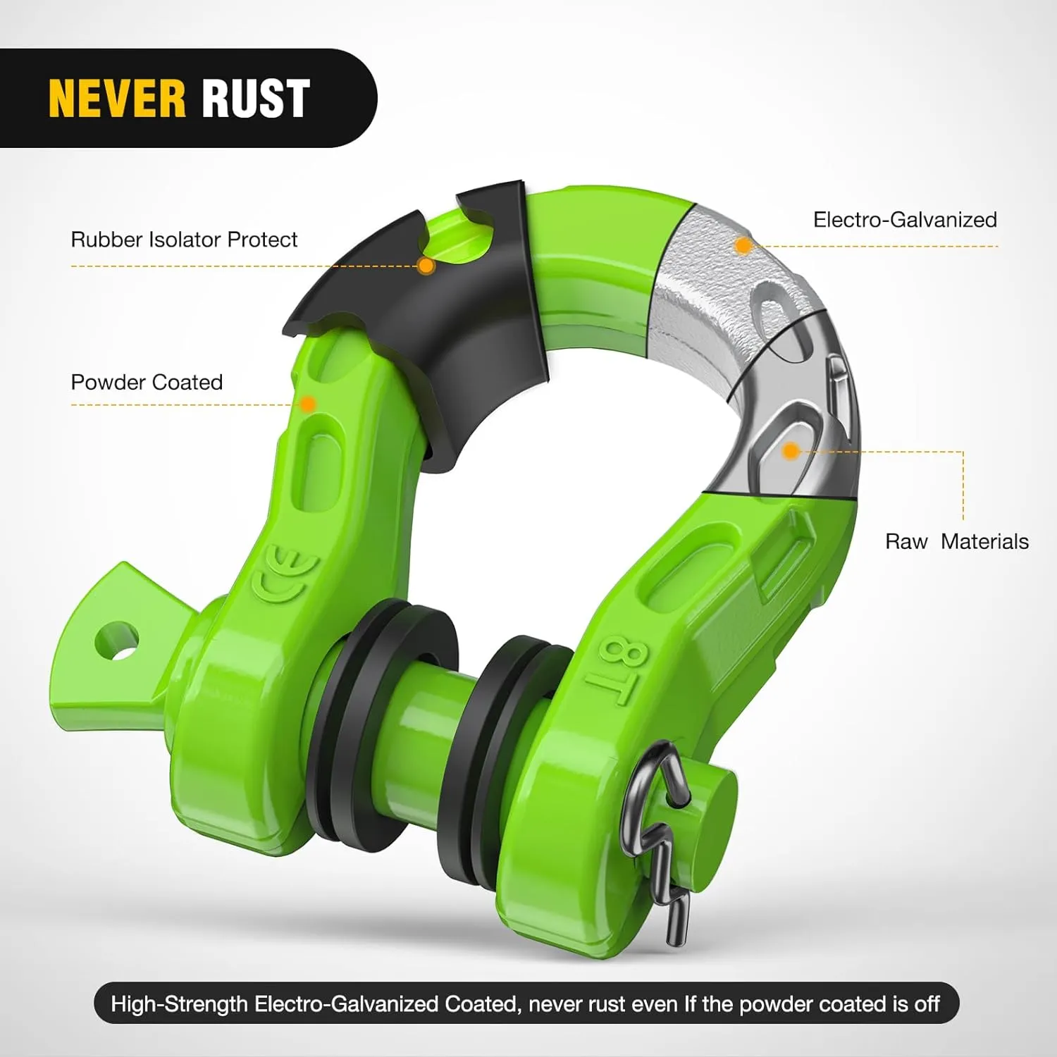 3/4 inch Mega D-Ring Shackle With 7/8 inch Screw Pin 68000LBS Green (Pair)