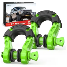 3/4 inch Mega D-Ring Shackle With 7/8 inch Screw Pin 68000LBS Green (Pair)