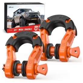 3/4 inch Mega D-Ring Shackle With 7/8 inch Screw Pin 68000LBS Orange (Pair)