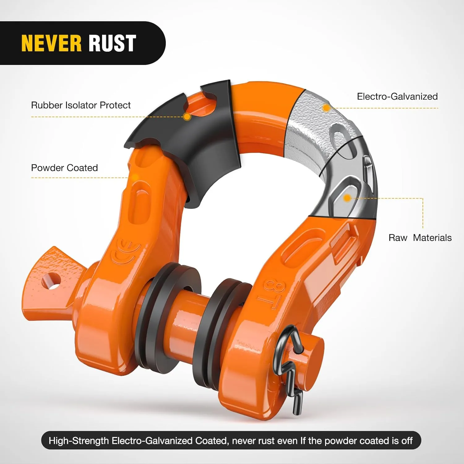 3/4 inch Mega D-Ring Shackle With 7/8 inch Screw Pin 68000LBS Orange (Pair)