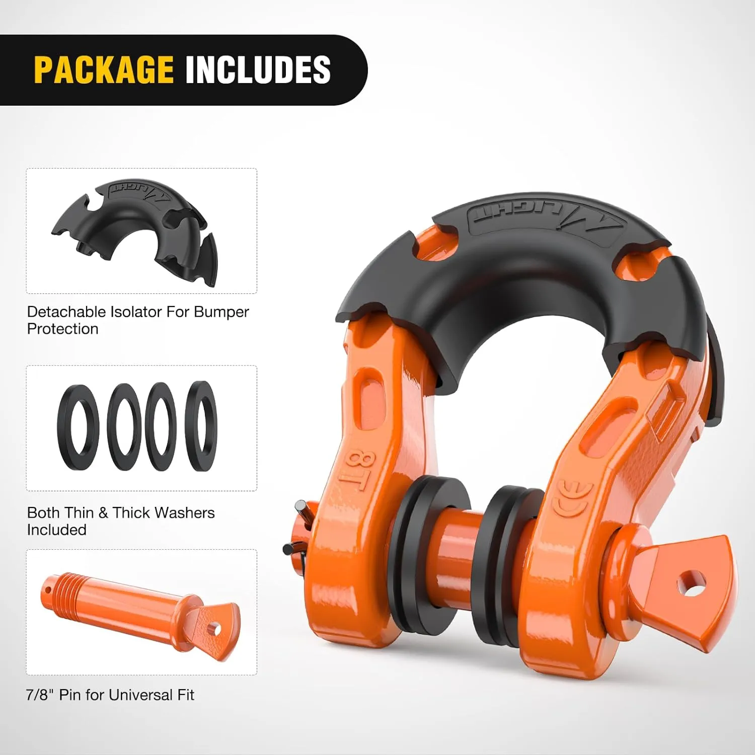 3/4 inch Mega D-Ring Shackle With 7/8 inch Screw Pin 68000LBS Orange (Pair)