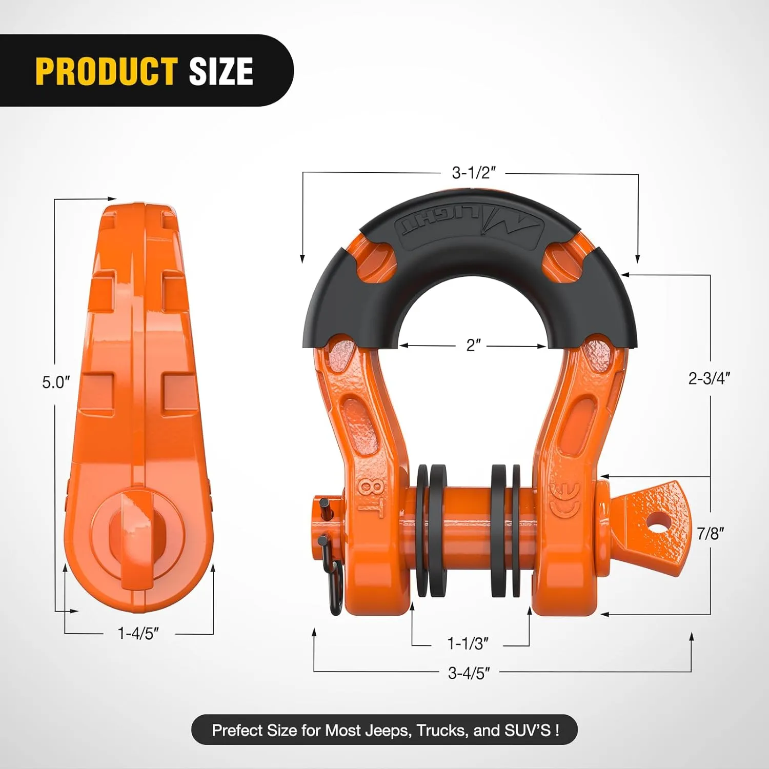 3/4 inch Mega D-Ring Shackle With 7/8 inch Screw Pin 68000LBS Orange (Pair)