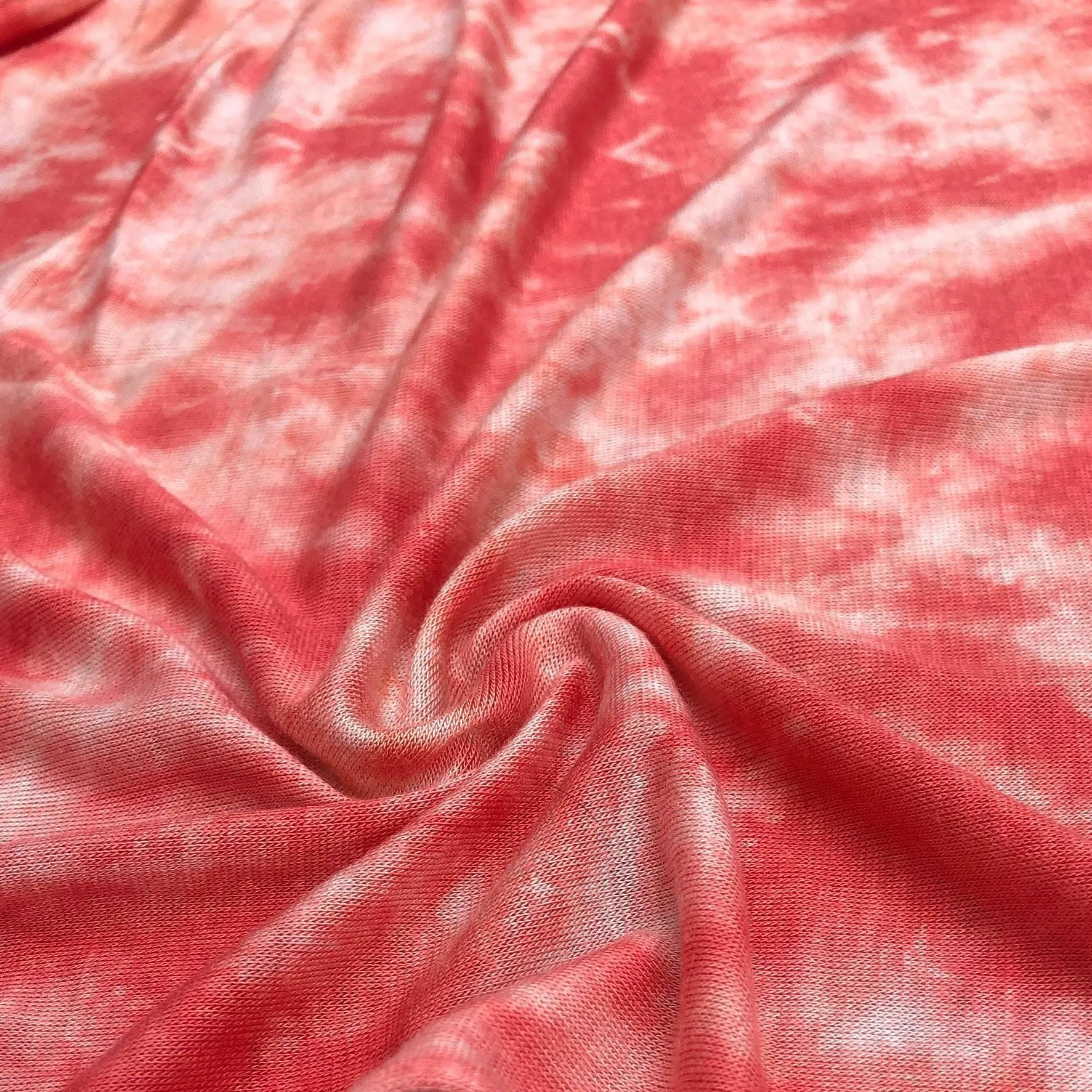 64" Pink & White Modal Spandex Stretch Tie Dyed Jersey Knit Fabric By the Yard