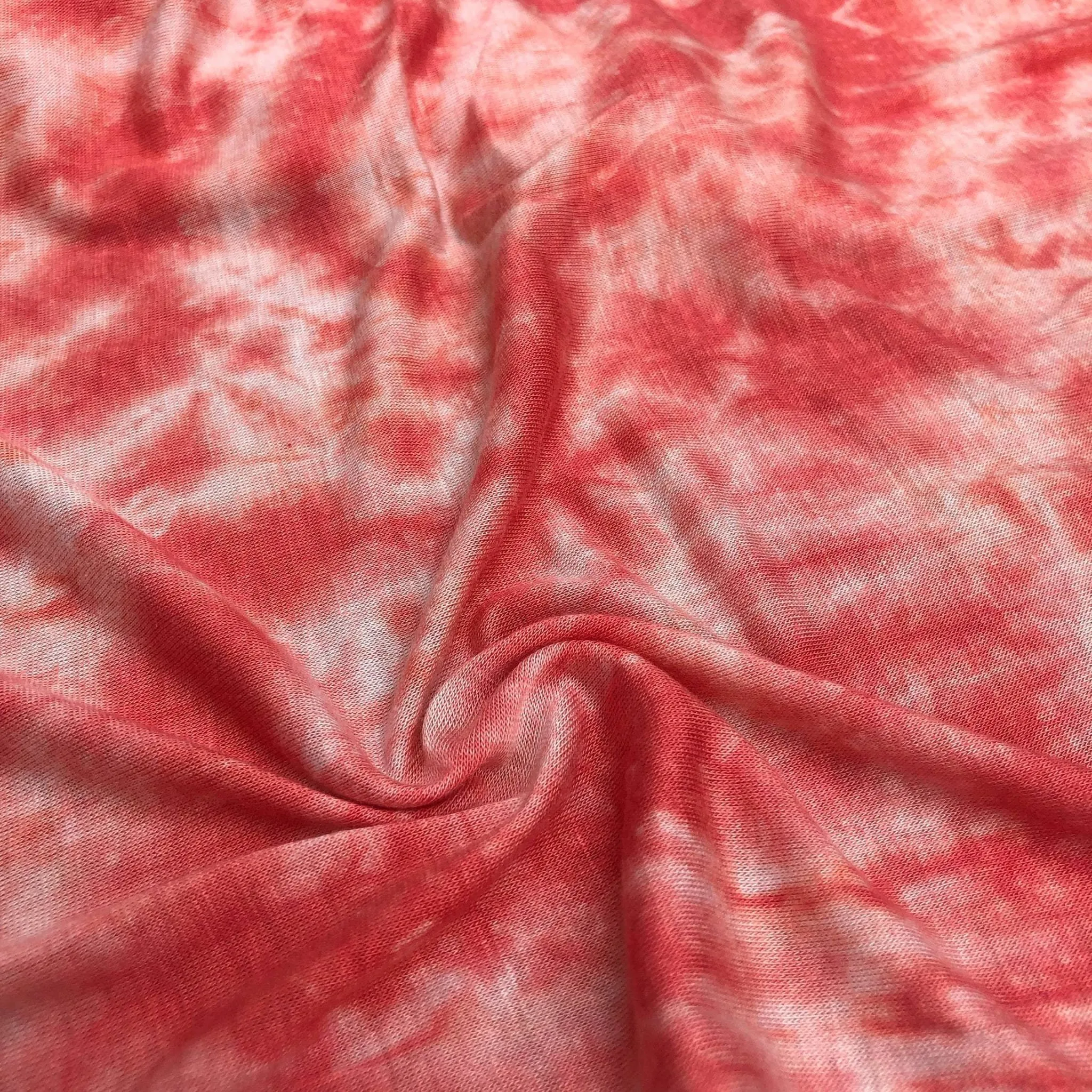 64" Pink & White Modal Spandex Stretch Tie Dyed Jersey Knit Fabric By the Yard
