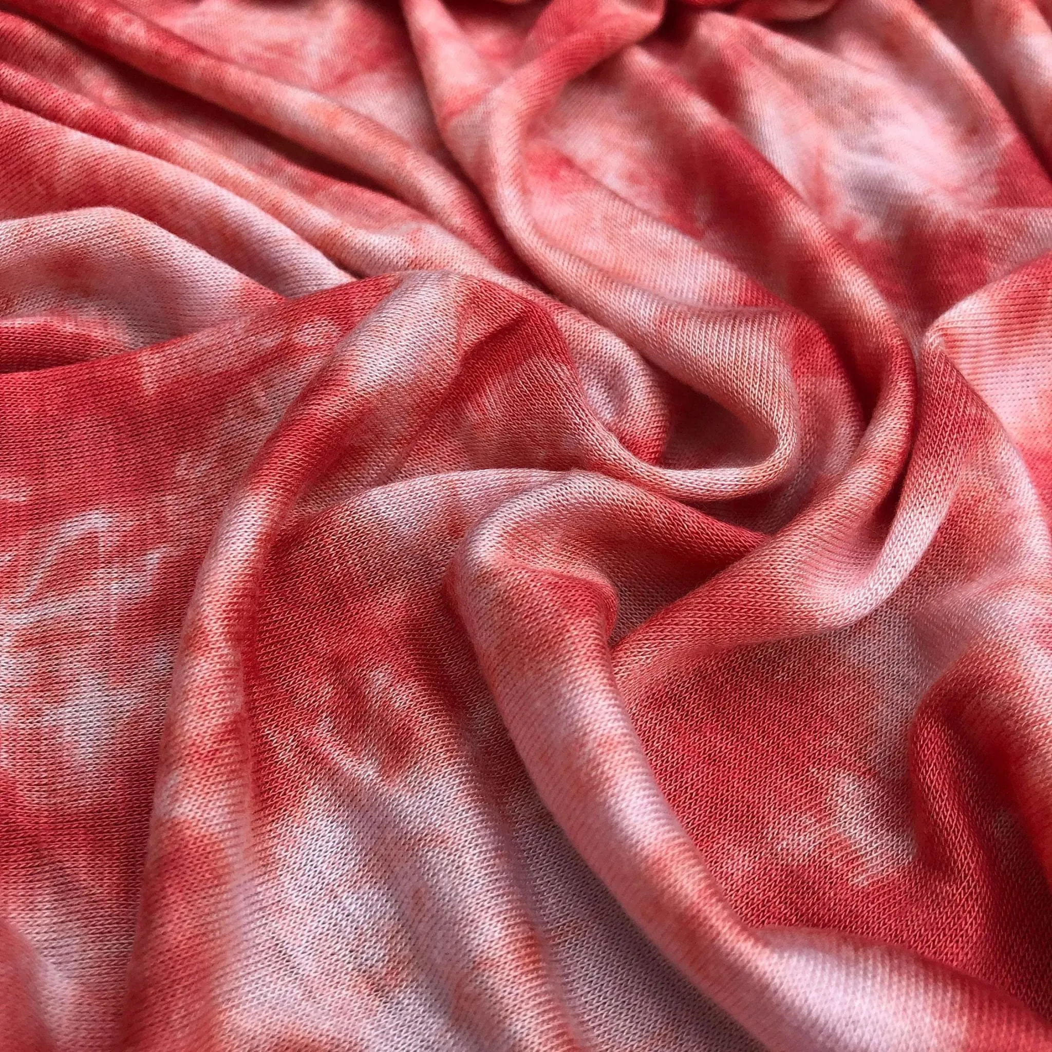 64" Pink & White Modal Spandex Stretch Tie Dyed Jersey Knit Fabric By the Yard