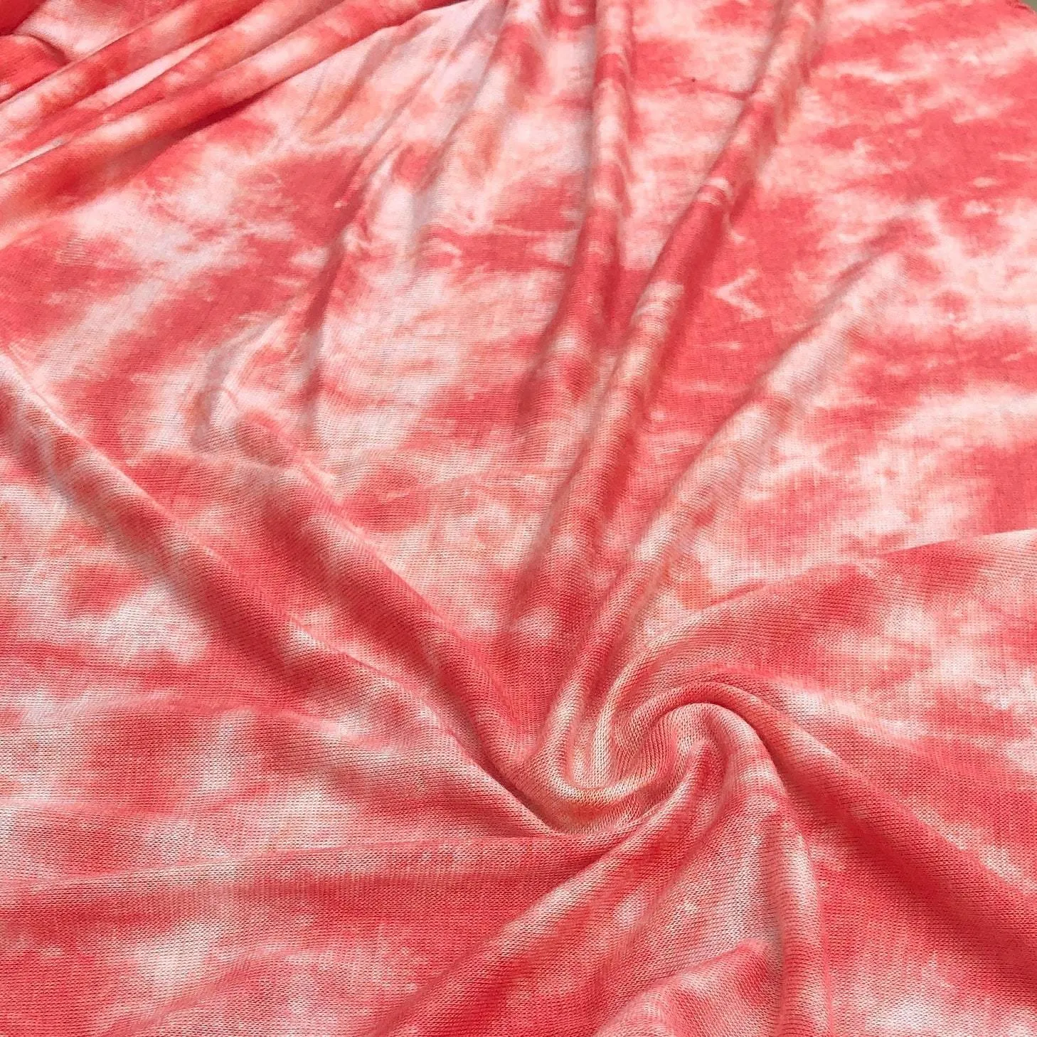64" Pink & White Modal Spandex Stretch Tie Dyed Jersey Knit Fabric By the Yard