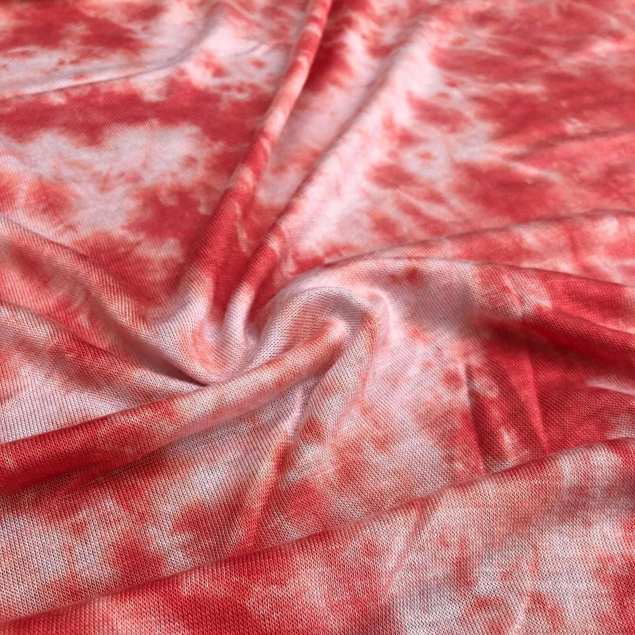 64" Pink & White Modal Spandex Stretch Tie Dyed Jersey Knit Fabric By the Yard