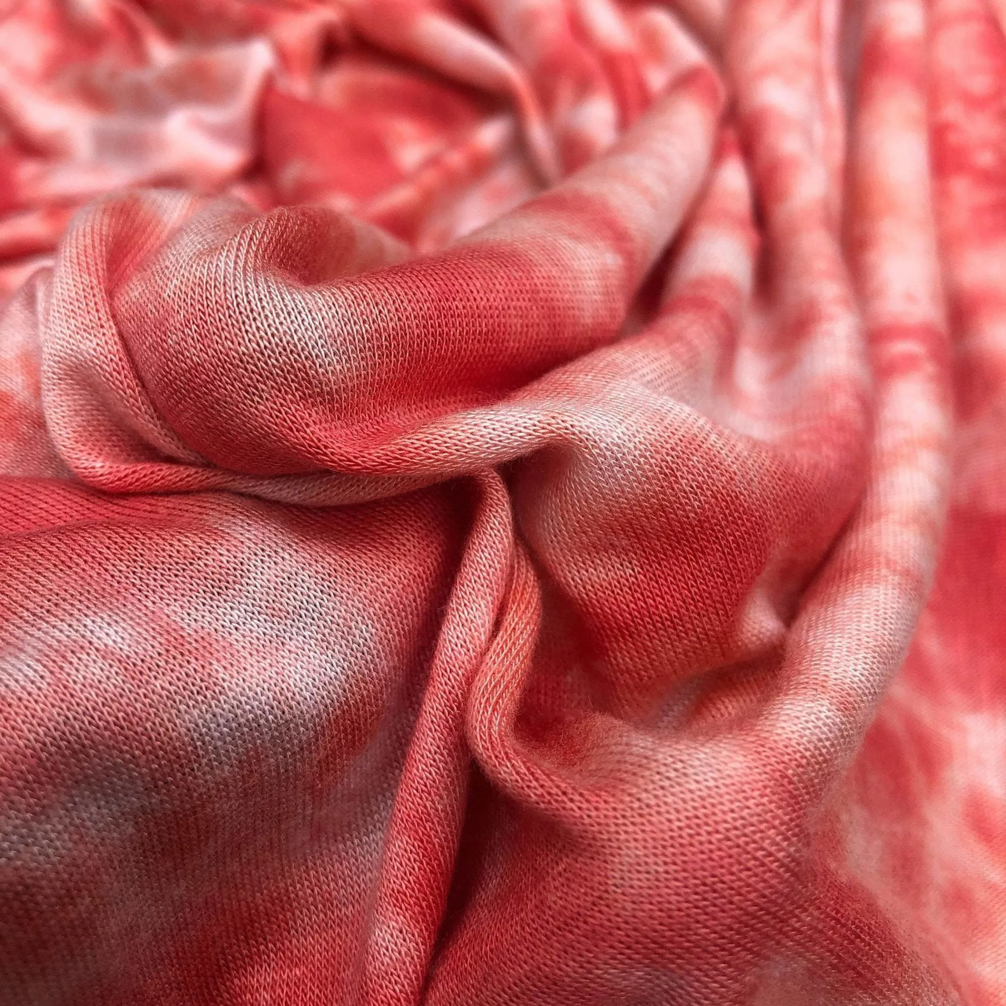 64" Pink & White Modal Spandex Stretch Tie Dyed Jersey Knit Fabric By the Yard