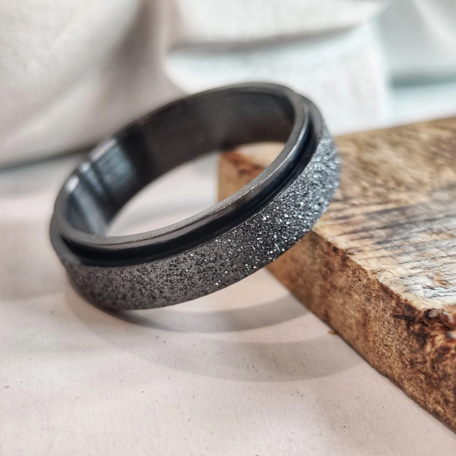 6mm Mens Black Rotatable Spinner Stainless Steel Promise Band Ring
