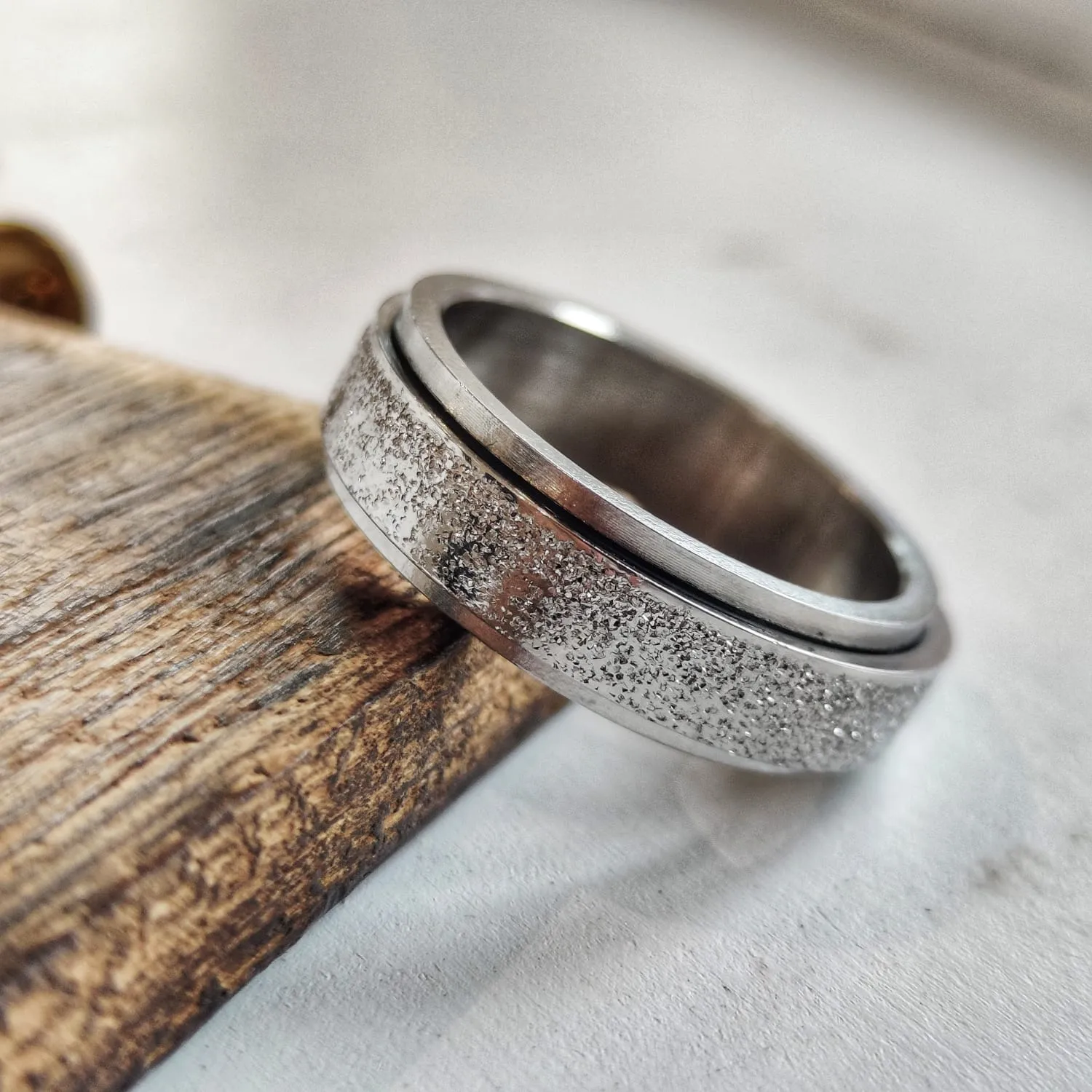 6mm Mens Black Rotatable Spinner Stainless Steel Promise Band Ring