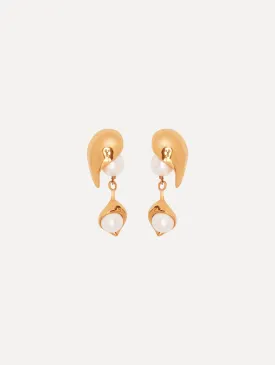 Abstract Leaf Pearl Drop Earrings