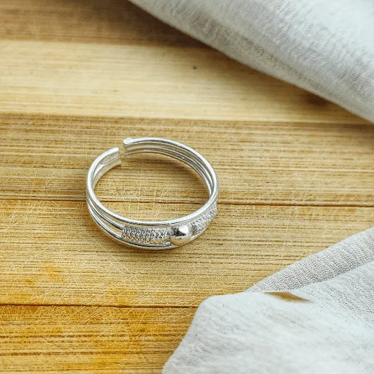 Adjustable Dainty Silver Ball Simple Spring Slim Tribal Ring