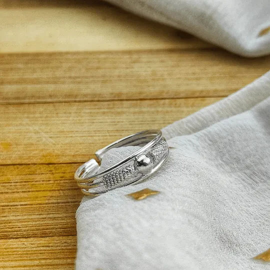 Adjustable Dainty Silver Ball Simple Spring Slim Tribal Ring