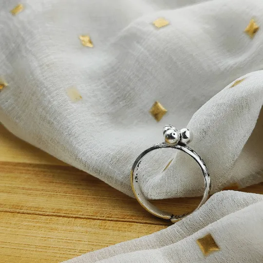 Adjustable Dainty Silver Three Ball Stacking Tribal Slim Ring