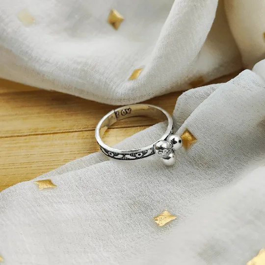 Adjustable Dainty Silver Three Ball Stacking Tribal Slim Ring