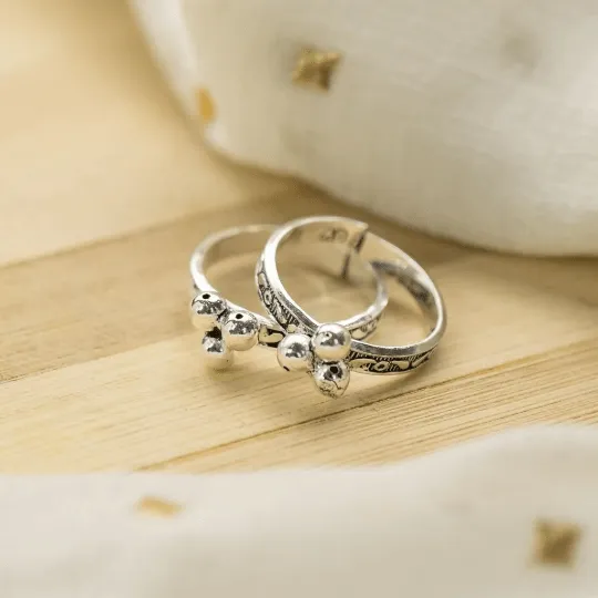 Adjustable Dainty Silver Three Ball Stacking Tribal Slim Ring