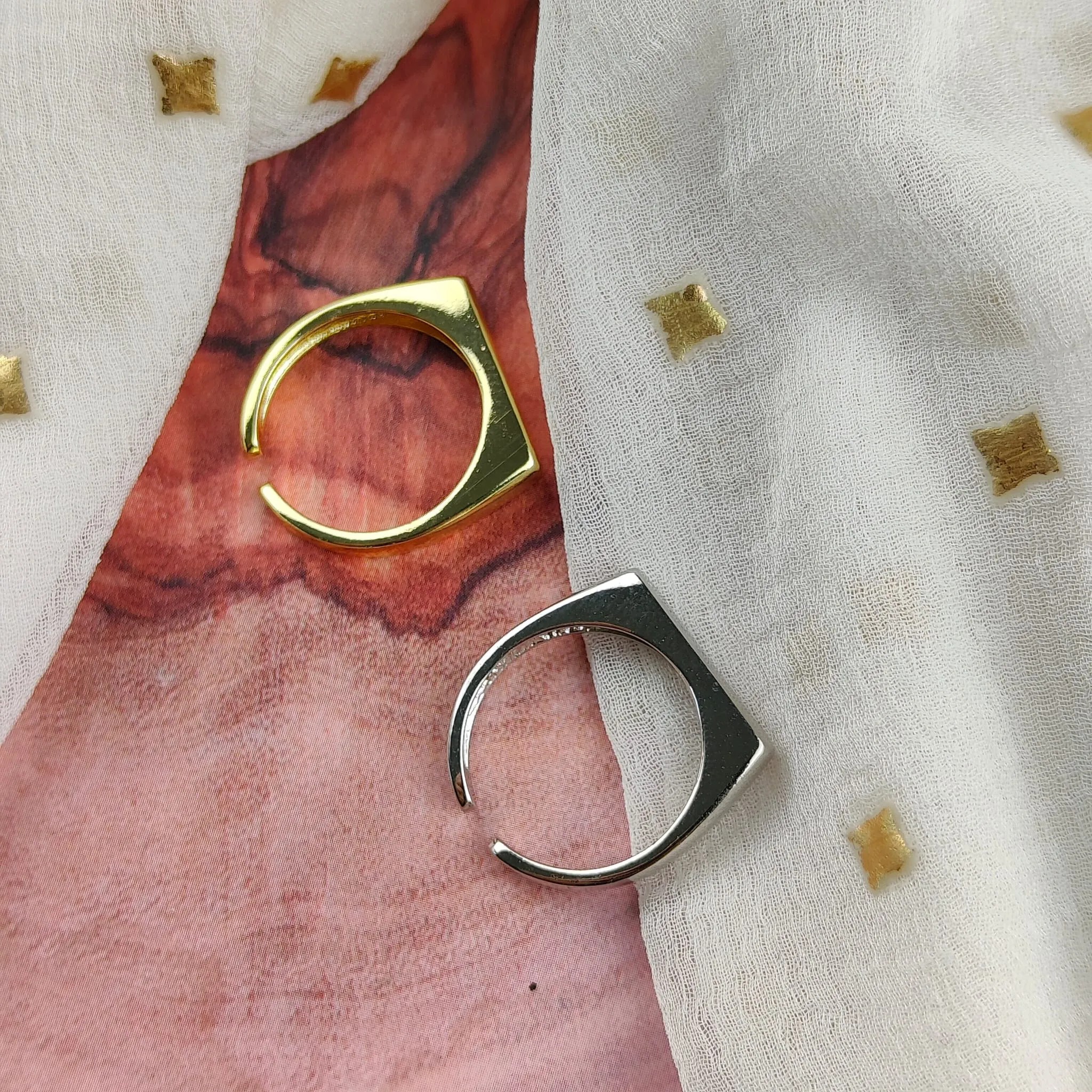 Adjustable Flat Top Square Thin Open Sterling Silver Signet Solid Ring