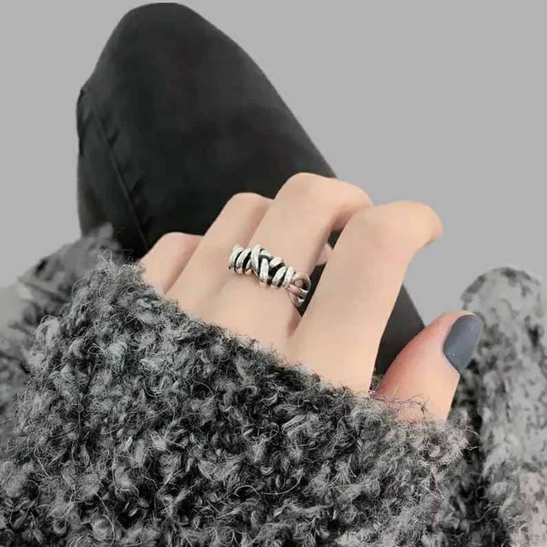 Adjustable Silver Thick Double Celtic Love Knot Band Cuff Ring