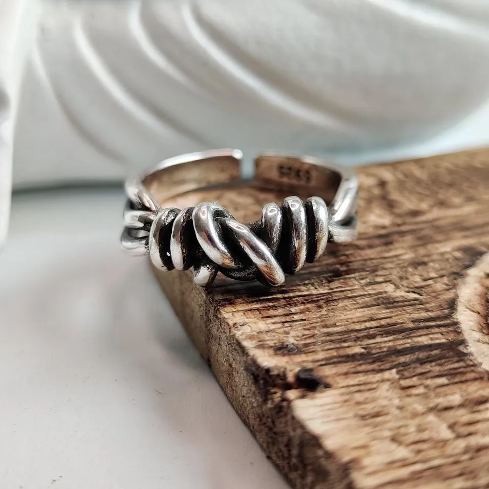 Adjustable Silver Thick Double Celtic Love Knot Band Cuff Ring