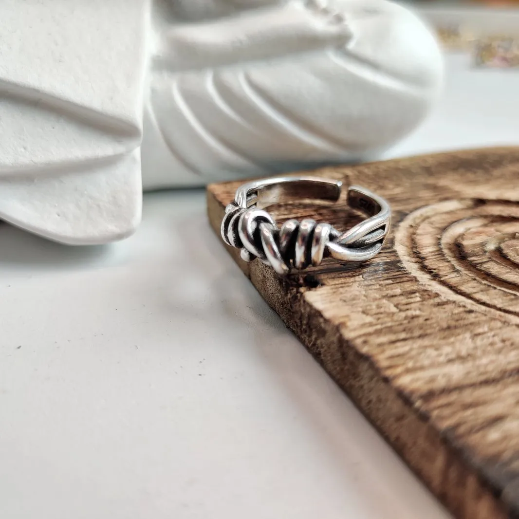 Adjustable Silver Thick Double Celtic Love Knot Band Cuff Ring