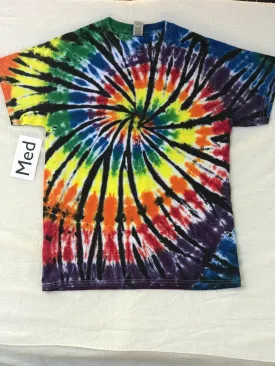 Adult Medium Tie-Dye Rainbow Spiral w/Black lines Tee
