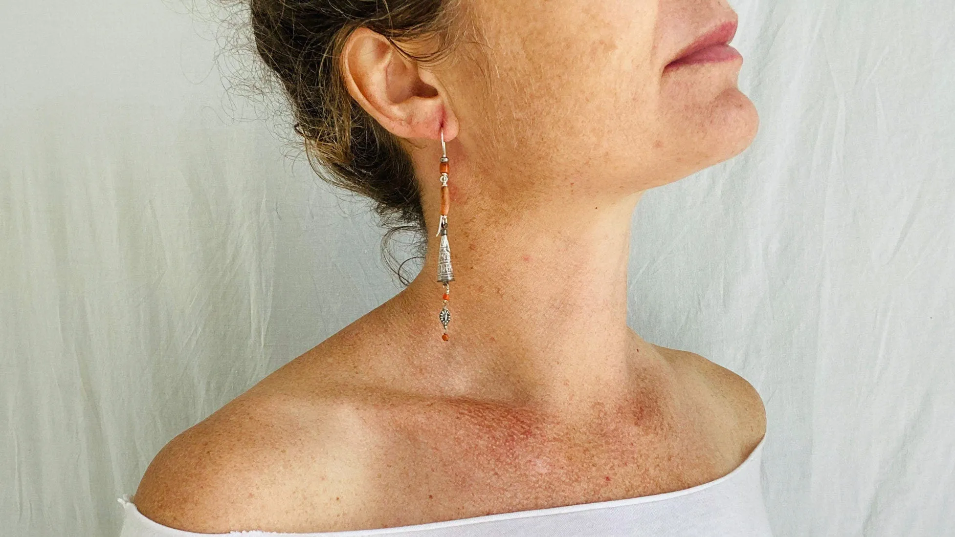 Antique Berber Silver and Coral Earrings. Sterling Silver. Morocco.