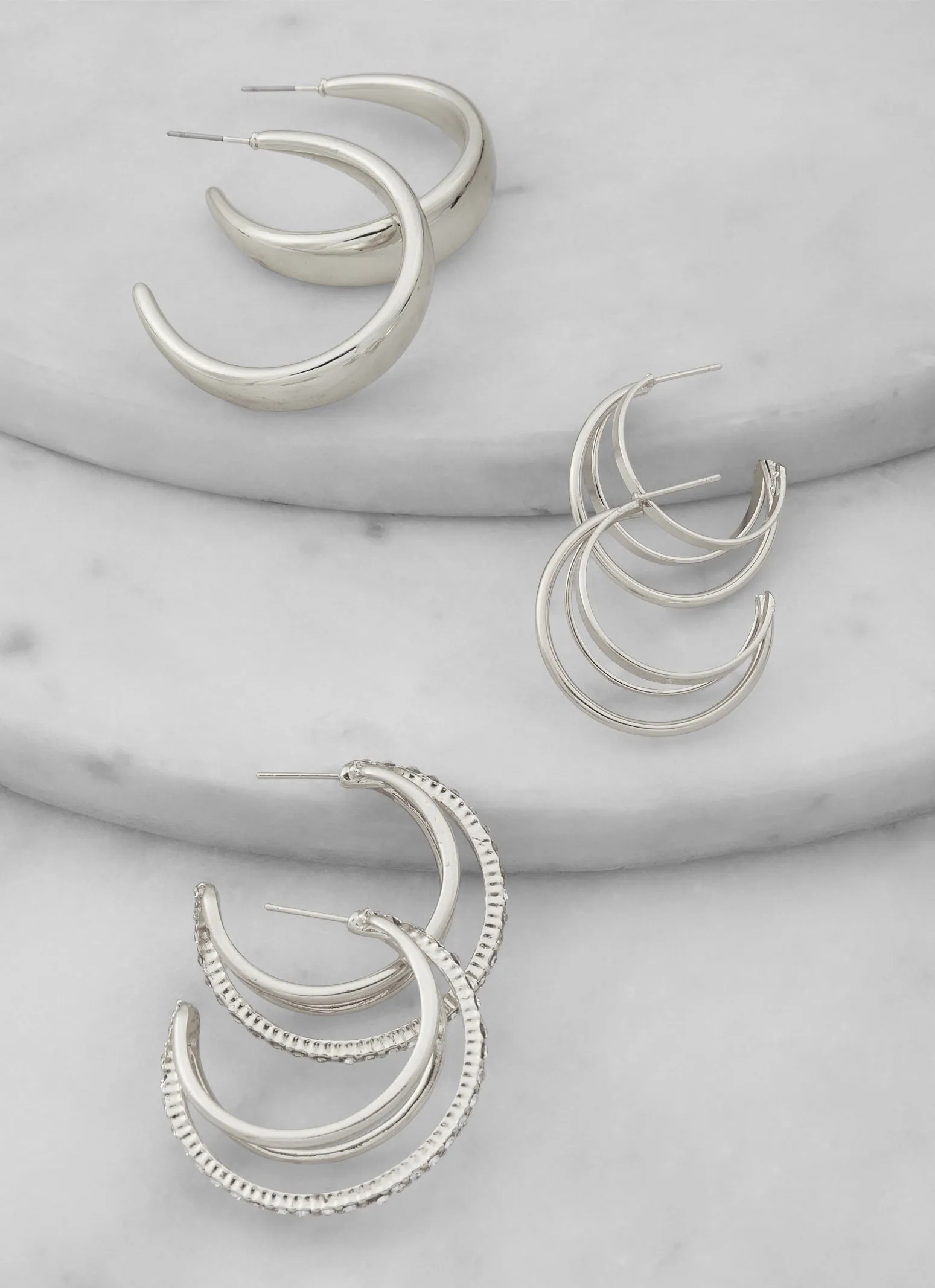 Assorted Rhinestone Hoop Earrings Trio