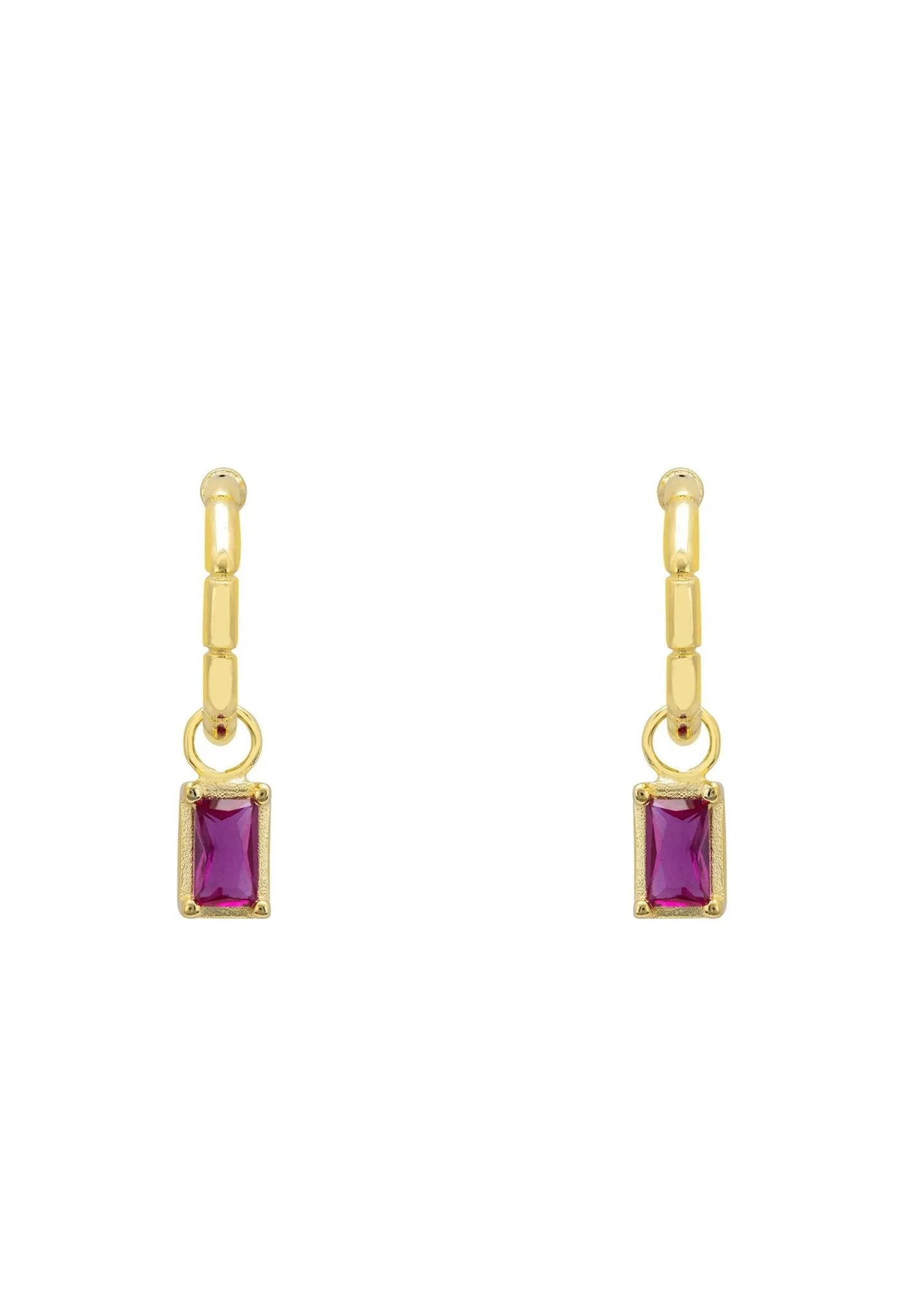 Bamboo Hoop with Ruby Earrings Gold
