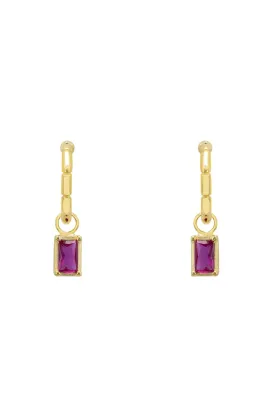 Bamboo Hoop with Ruby Earrings Gold