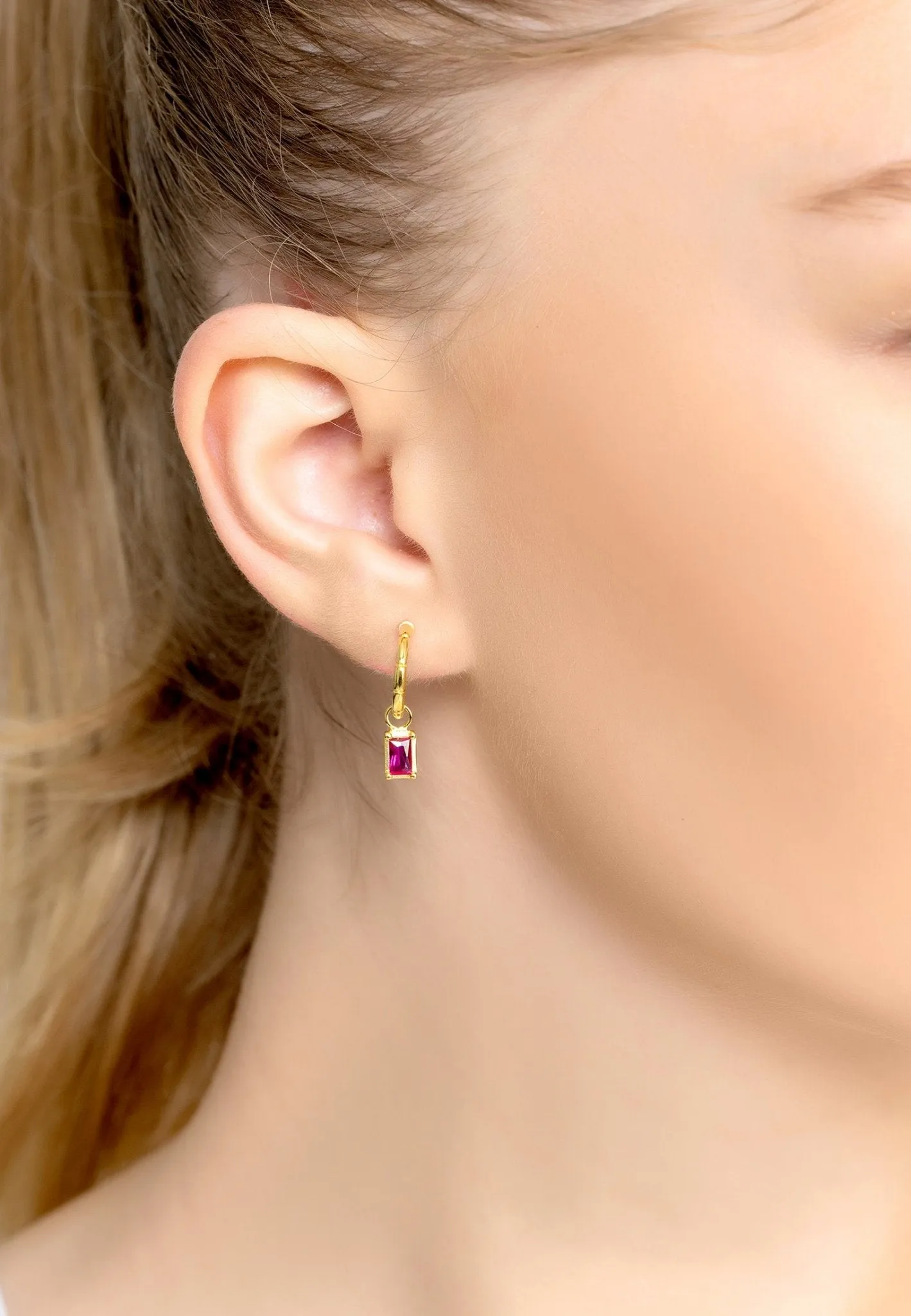 Bamboo Hoop with Ruby Earrings Gold