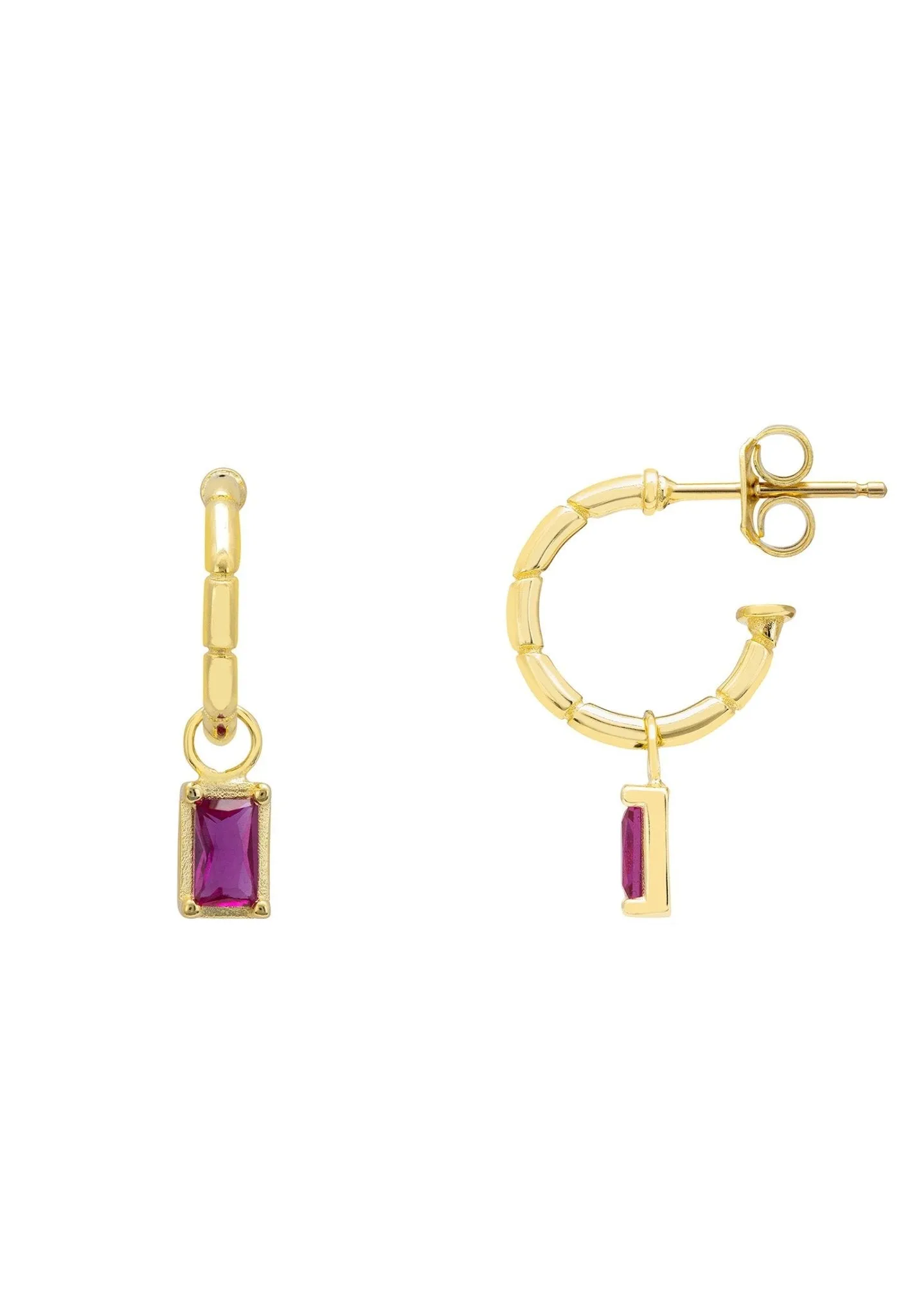 Bamboo Hoop with Ruby Earrings Gold