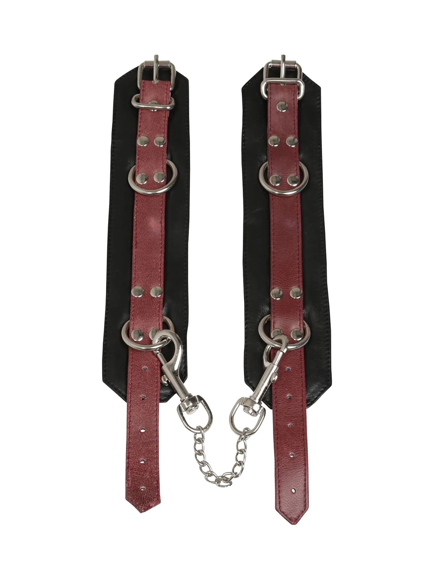 Black & Dark Red Leather Ankle Cuffs